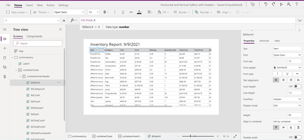 PowerApps tutorial: Vertical and Horizontal scroll Gallery with Headers